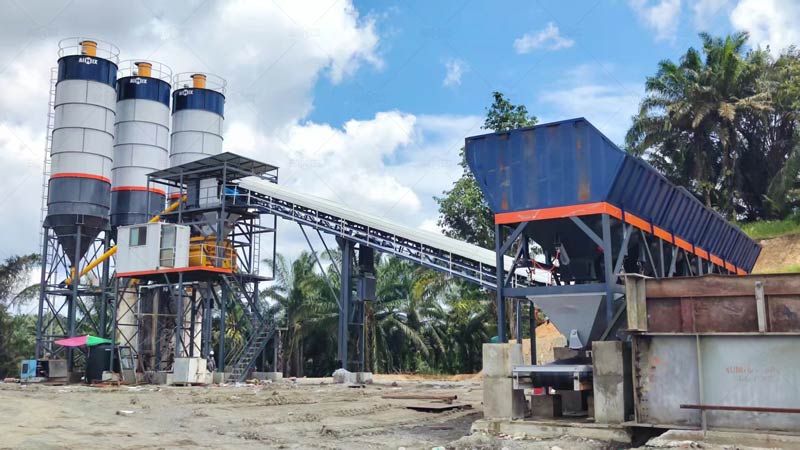 Stationary Concrete Mixing Plant for Road and Bridge Construction